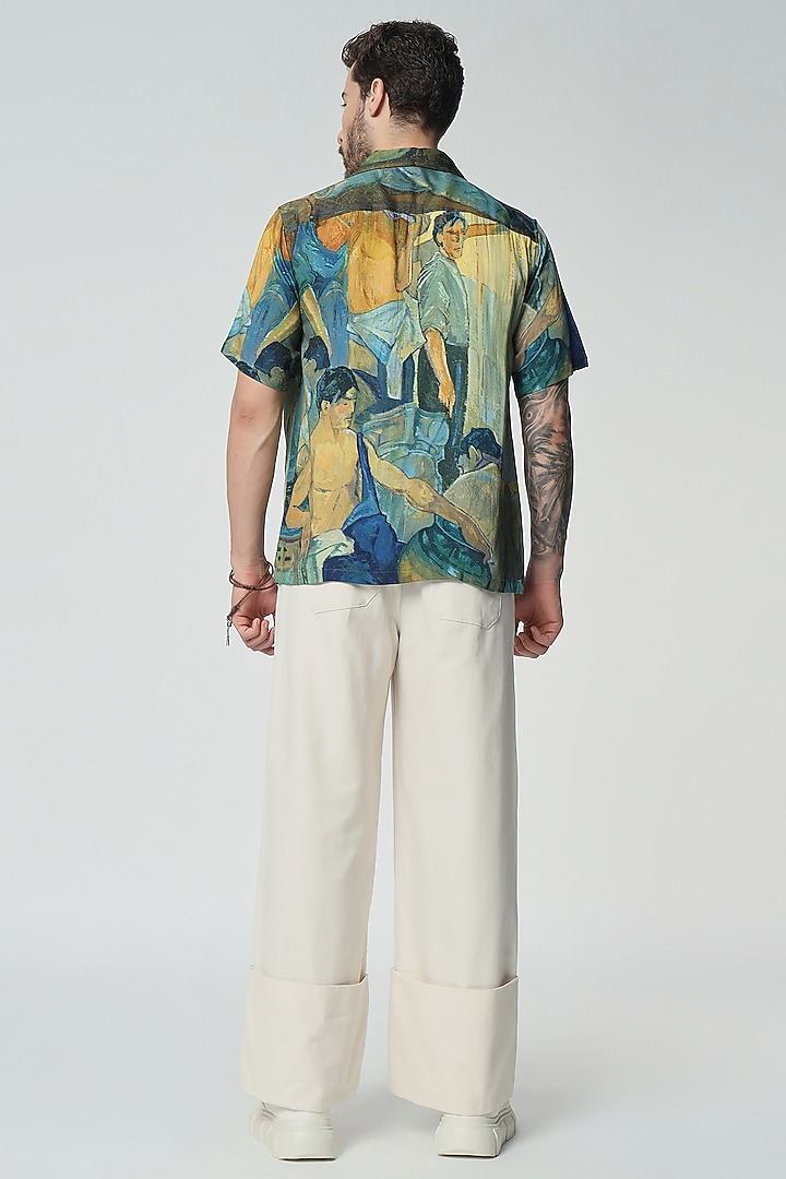 Multi-Colored Modal Satin Digital Printed Oversized Summer Shirt by Aurge Studios at Pernia's Pop Up Shop