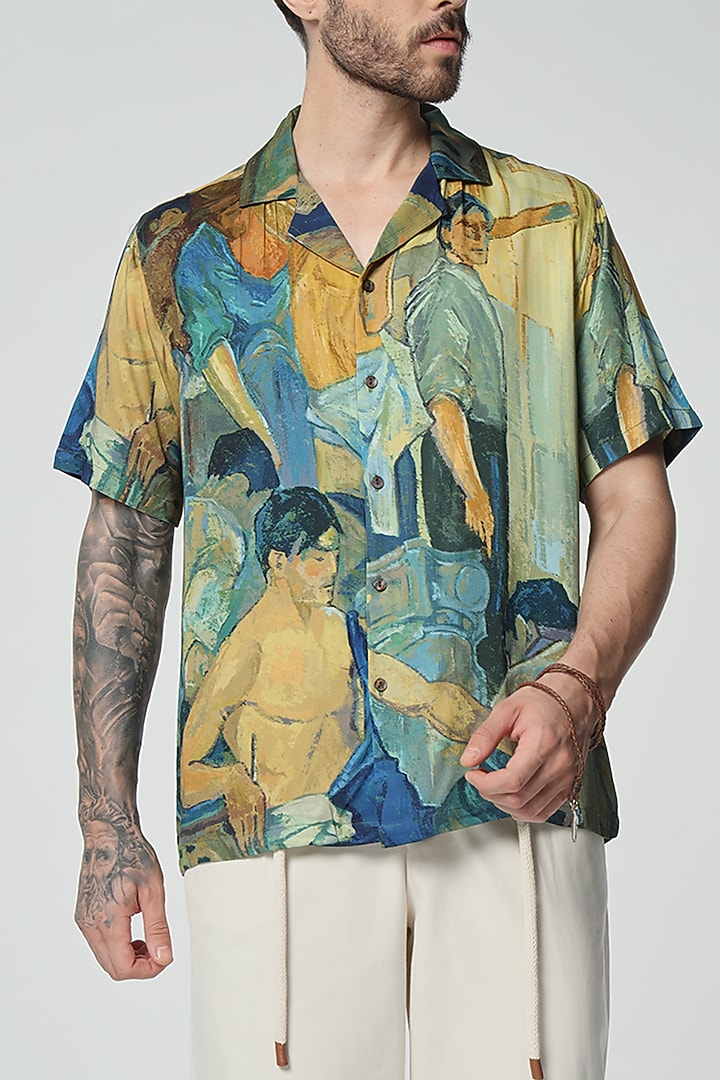 Multi-Colored Modal Satin Digital Printed Oversized Summer Shirt by Aurge Studios at Pernia's Pop Up Shop