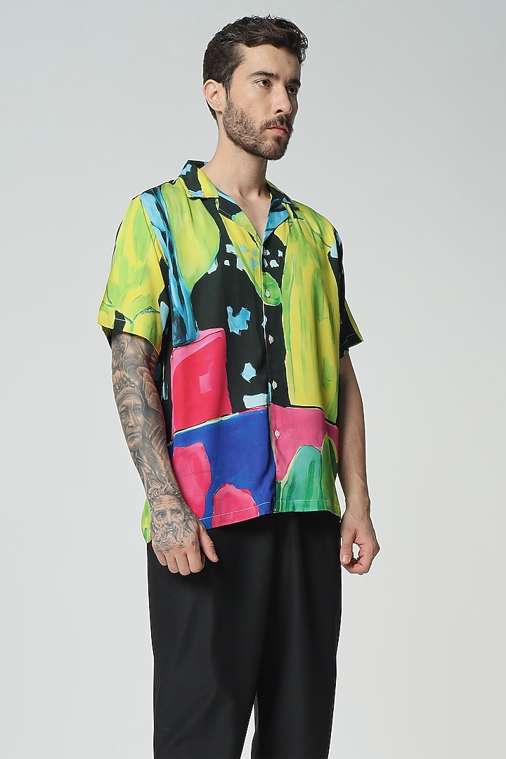 Multi-Colored Modal Satin Digital Printed Oversized Summer Shirt by Aurge Studios at Pernia's Pop Up Shop