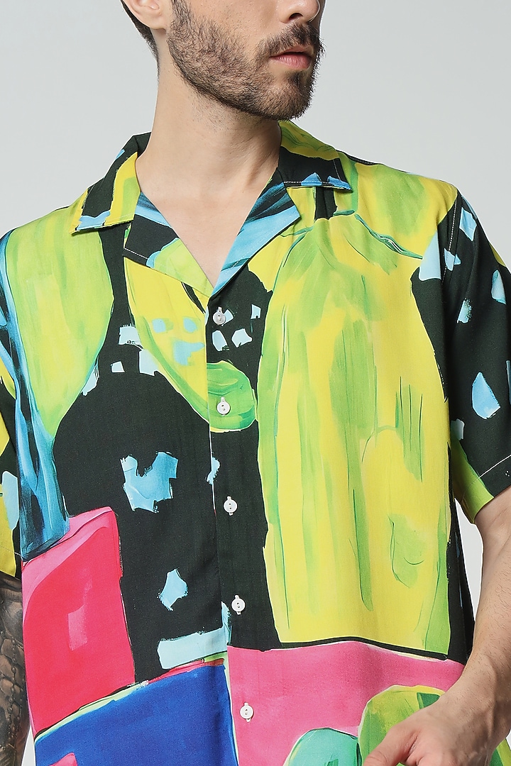 Multi-Colored Modal Satin Digital Printed Oversized Summer Shirt by Aurge Studios at Pernia's Pop Up Shop
