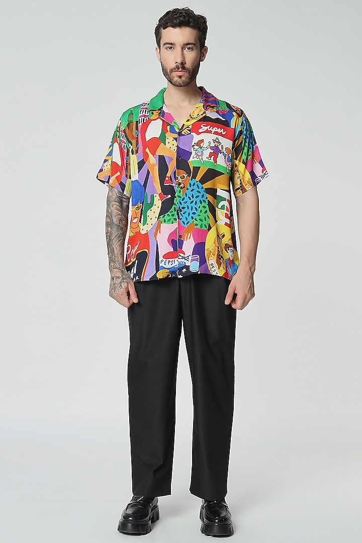 Multi-Colored Modal Satin Digital Printed Oversized Shirt by Aurge Studios