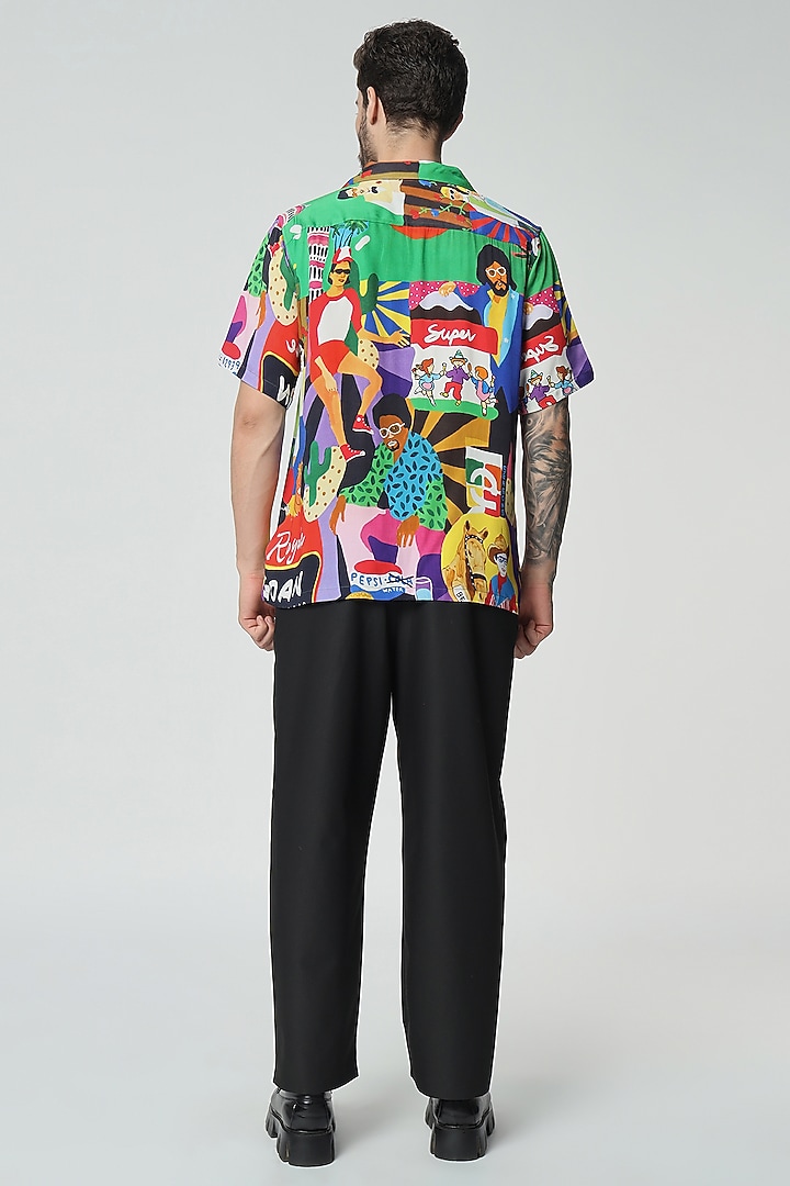Multi-Colored Modal Satin Digital Printed Oversized Summer Shirt by Aurge Studios at Pernia's Pop Up Shop