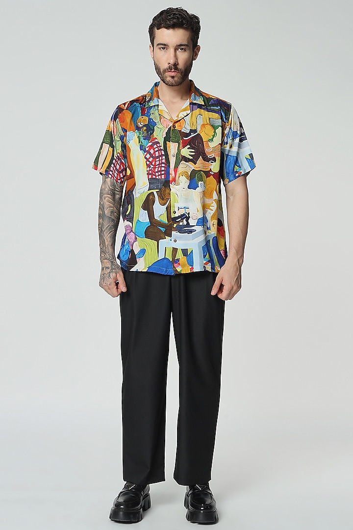 Multi-Colored Modal Satin Digital Printed Oversized Shirt by Aurge Studios