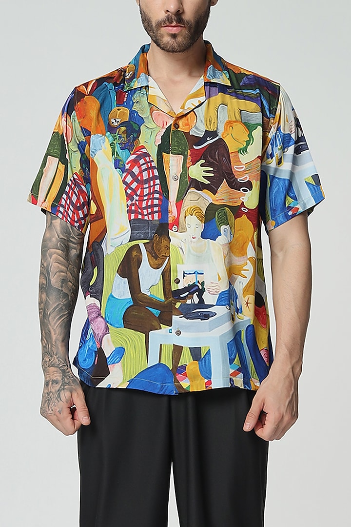 Multi-Colored Modal Satin Digital Printed Oversized Summer Shirt by Aurge Studios at Pernia's Pop Up Shop