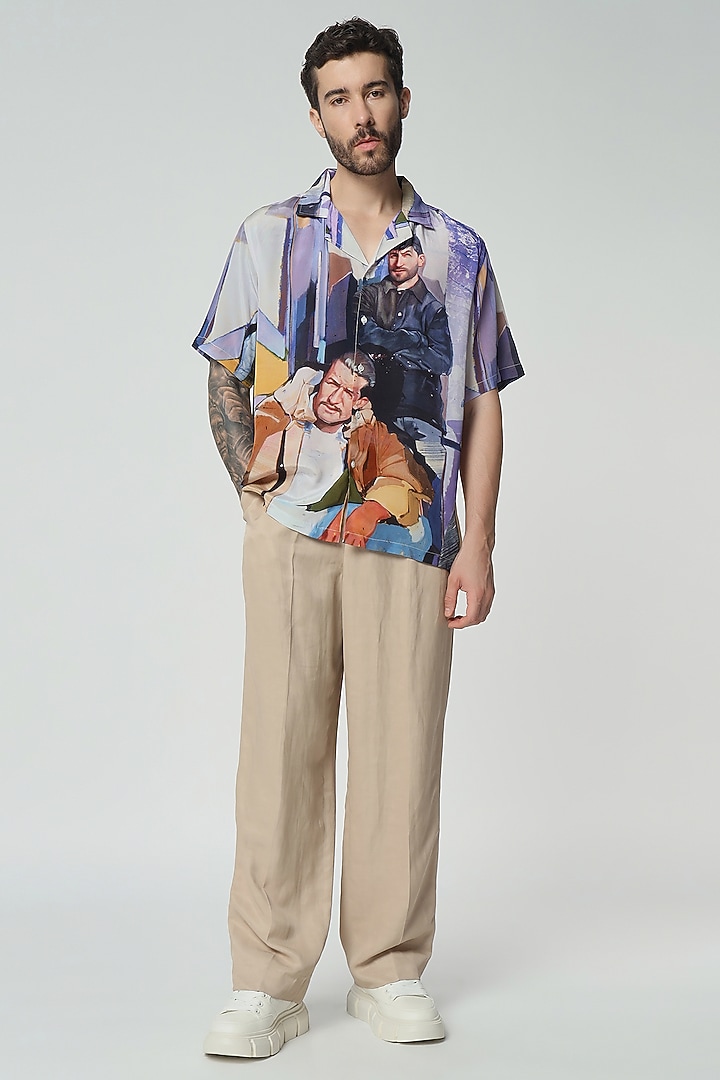 Multi-Colored Bamberg Digital Printed Oversized Party Wear Shirt by Aurge Studios at Pernia's Pop Up Shop