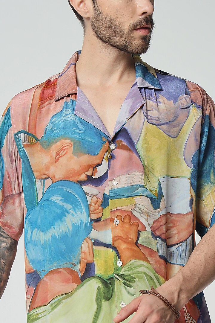 Multi-Colored Bamberg Digital Printed Oversized Party Wear Shirt by Aurge Studios at Pernia's Pop Up Shop