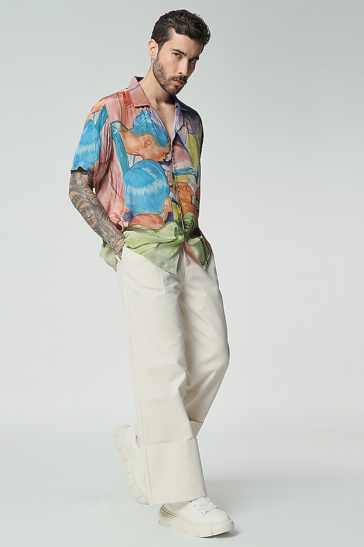 Multi-Colored Bamberg Digital Printed Oversized Party Wear Shirt by Aurge Studios at Pernia's Pop Up Shop
