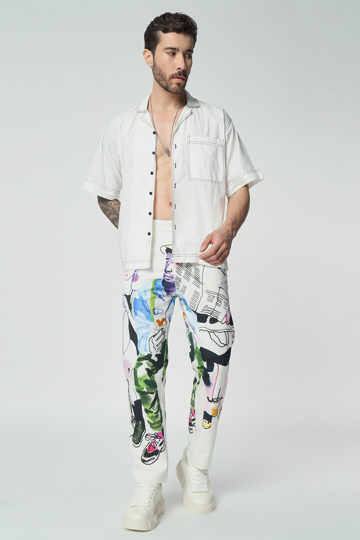 Multi-Colored Cotton Twill Digital Printed Pants by Aurge Studios