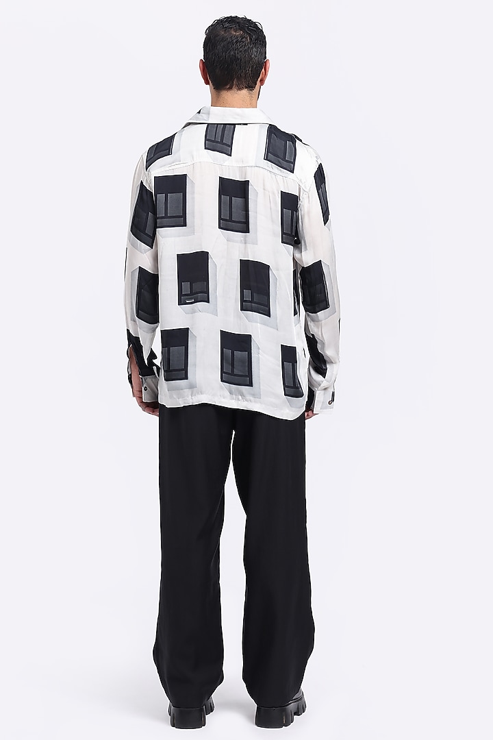 White & Black Bamberg Cupro Digital Printed Party Wear Shirt by Aurge Studios at Pernia's Pop Up Shop