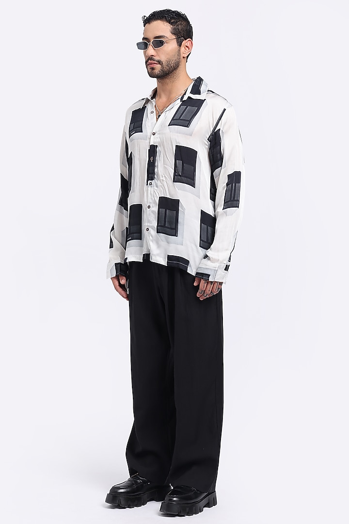 White & Black Bamberg Cupro Digital Printed Party Wear Shirt by Aurge Studios at Pernia's Pop Up Shop