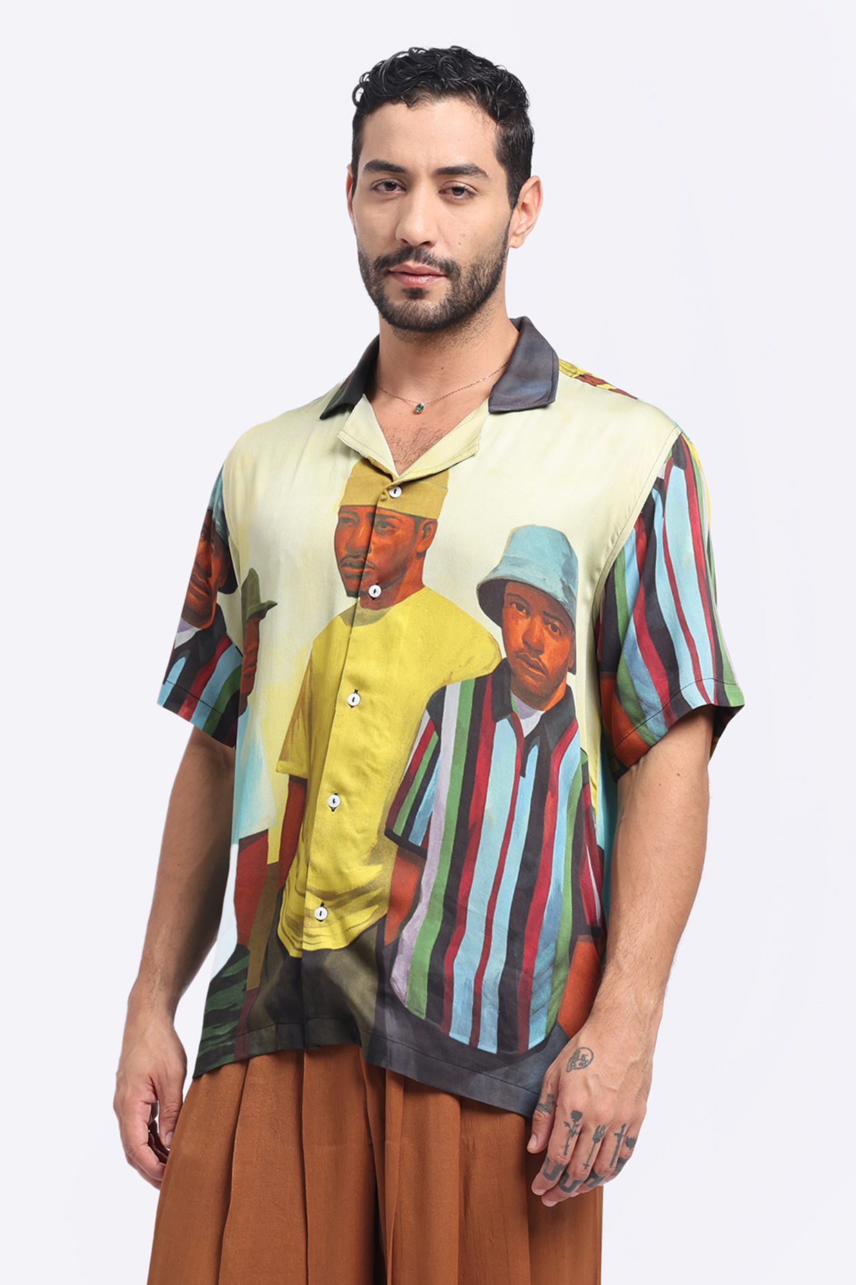 Multi-Colored Modal Satin Digital Printed Shirt by Aurge Studios