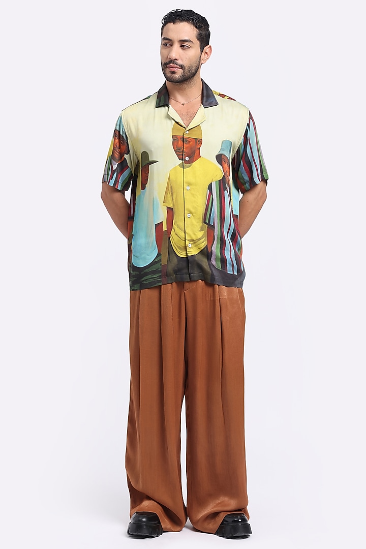 Multi-Colored Modal Satin Digital Printed Summer Shirt by Aurge Studios at Pernia's Pop Up Shop