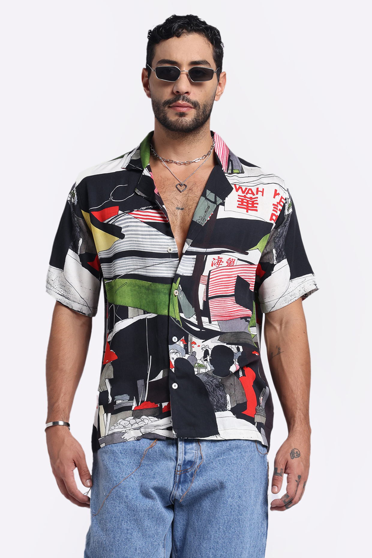 Multi-Colored Modal Satin Digital Printed Shirt by Aurge Studios
