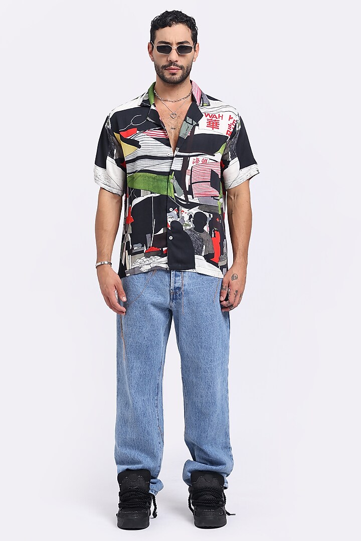 Multi-Colored Modal Satin Digital Printed Summer Shirt by Aurge Studios at Pernia's Pop Up Shop