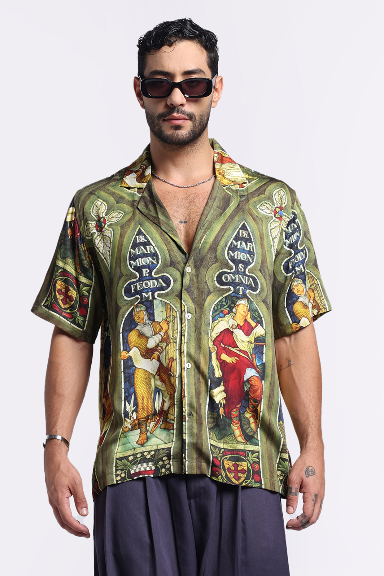 Multi-Colored Modal Satin Digital Printed Shirt by Aurge Studios