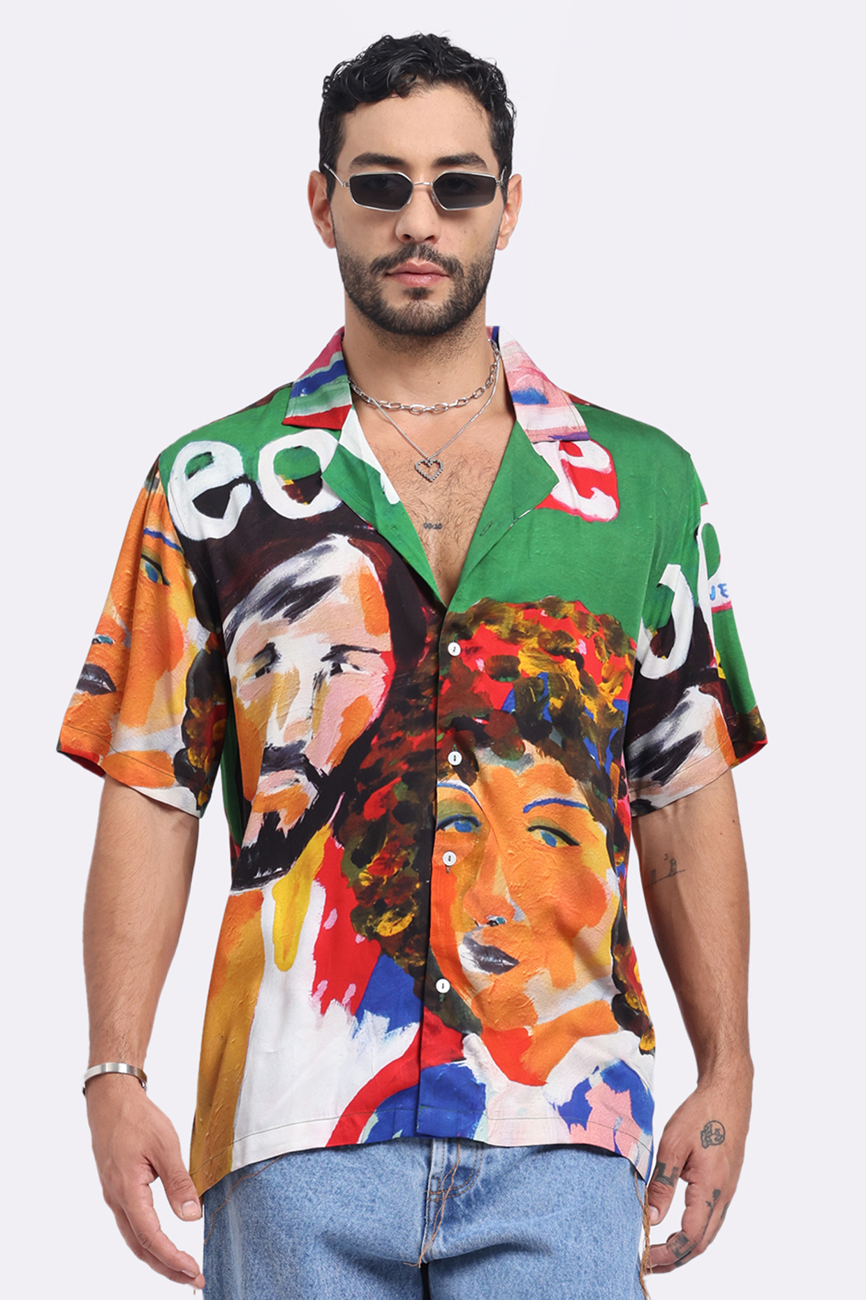 Multi-Colored Modal Satin Digital Printed Shirt by Aurge Studios