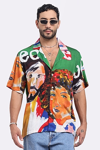 Multi-Colored Modal Satin Digital Printed Shirt by Aurge Studios