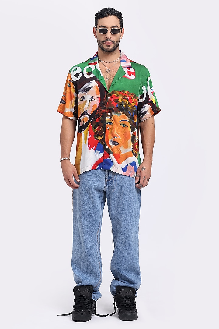 Multi-Colored Modal Satin Digital Printed Summer Shirt by Aurge Studios at Pernia's Pop Up Shop