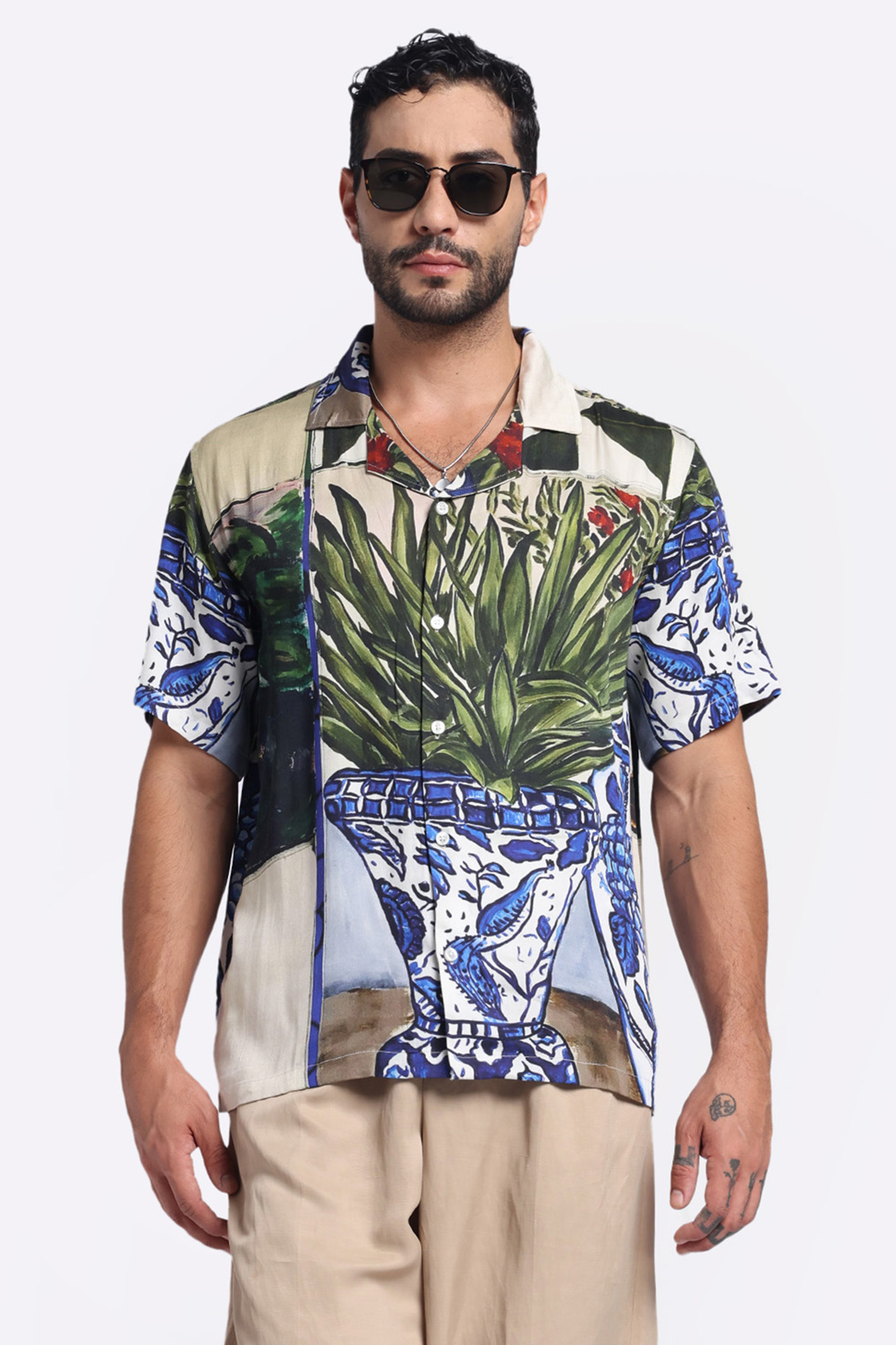 Multi-Colored Modal Satin Digital Printed Shirt by Aurge Studios