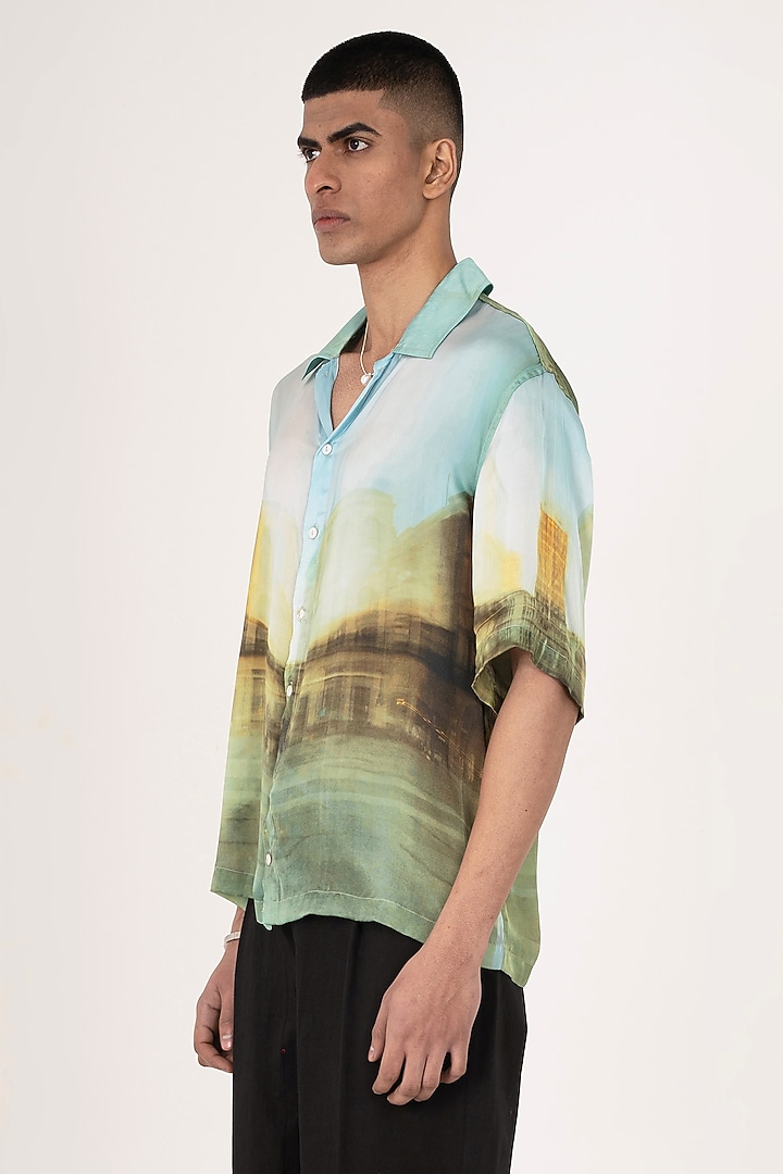 Multi-Colored Bemberg Cupro Digital Printed Summer Shirt by Aurge Studios at Pernia's Pop Up Shop