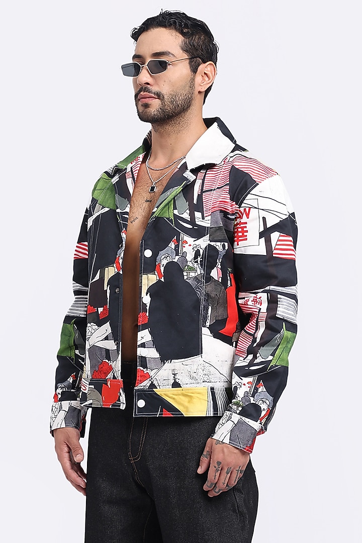 Multi-Colored Cotton Satin Lycra Digital Printed Jacket by Aurge Studios at Pernia's Pop Up Shop