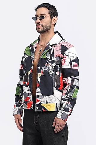 Multi-Colored Cotton Satin Lycra Digital Printed Jacket by Aurge Studios