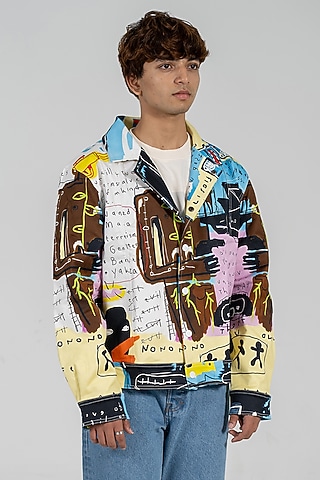 Multi-Colored Cotton Satin Lycra Digital Printed Jacket by Aurge Studios