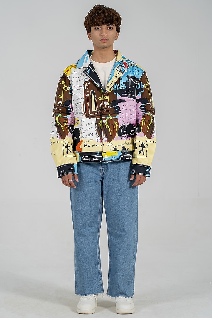 Multi-Colored Cotton Satin Lycra Digital Printed Jacket by Aurge Studios at Pernia's Pop Up Shop