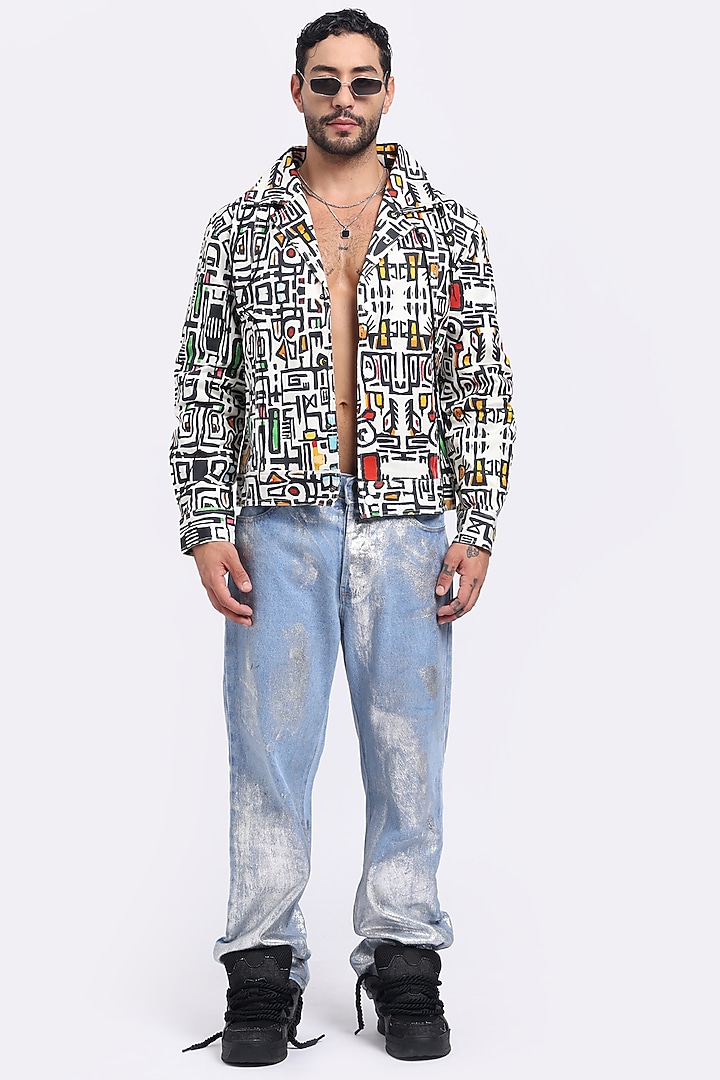 Multi-Colored Cotton Satin Lycra Digital Printed Jacket by Aurge Studios at Pernia's Pop Up Shop