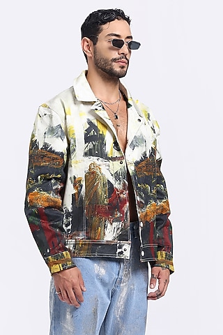 Multi-Colored Cotton Satin Lycra Digital Printed Jacket by Aurge Studios