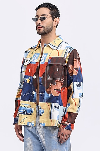 Multi-Colored Cotton Twill Digital Printed Shacket by Aurge Studios