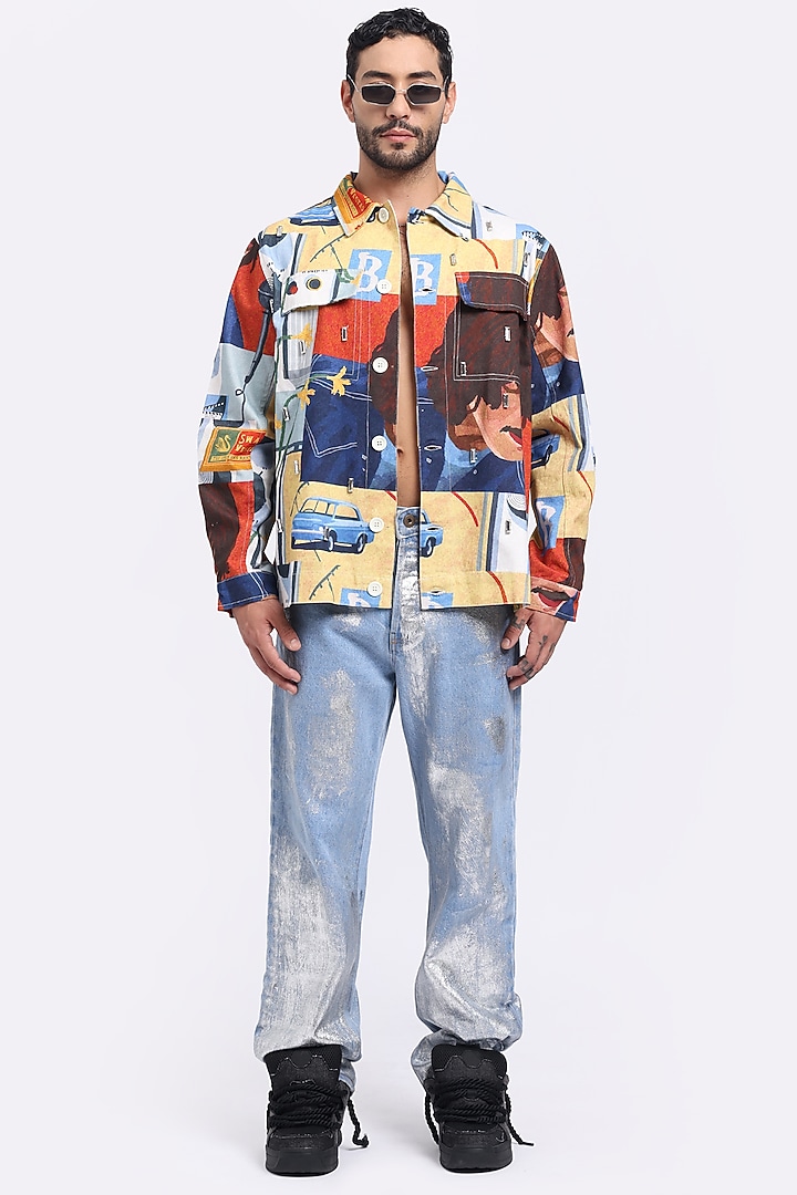 Multi-Colored Cotton Twill Digital Printed Shacket by Aurge Studios at Pernia's Pop Up Shop