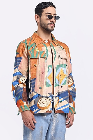 Multi-Colored Cotton Twill Digital Printed Shacket by Aurge Studios