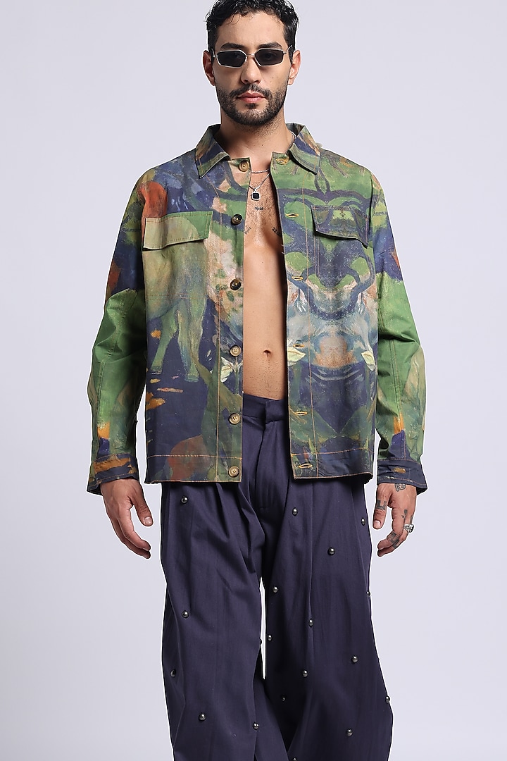 Multi-Colored Cotton Twill Digital Printed Shacket by Aurge Studios at Pernia's Pop Up Shop