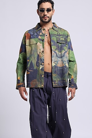 Multi-Colored Cotton Twill Digital Printed Shacket by Aurge Studios