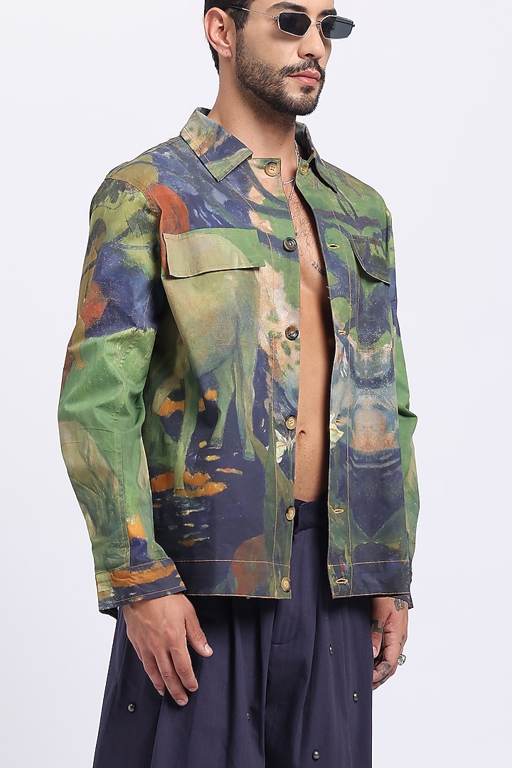 Multi-Colored Cotton Twill Digital Printed Shacket by Aurge Studios at Pernia's Pop Up Shop