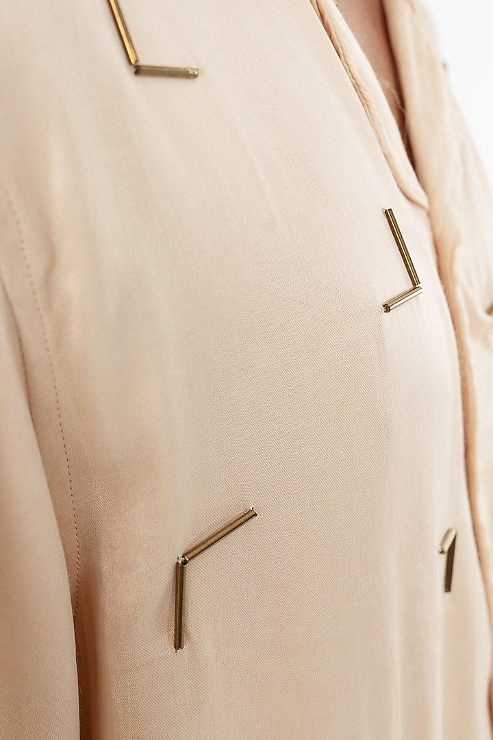 Beige Viscose Silk Satin Embellished Party Wear Shirt by Aurge Studios at Pernia's Pop Up Shop