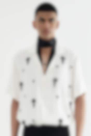 White Viscose Silk Satin Embellished Party Wear Shirt by Aurge Studios at Pernia's Pop Up Shop