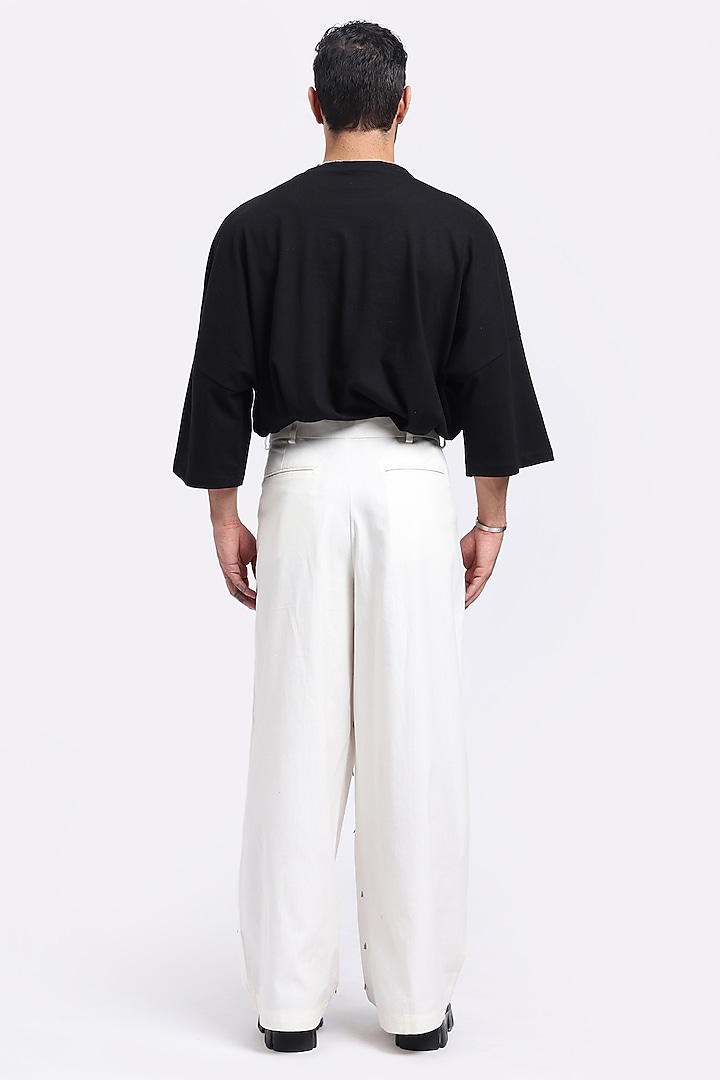 White Cotton Twill Hand Embroidered Pants by Aurge Studios at Pernia's Pop Up Shop