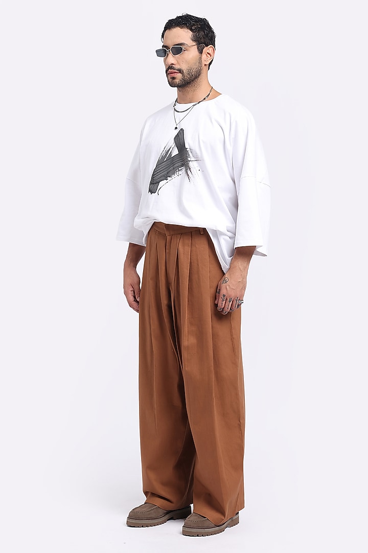 Caramel-Colored Tencel Twill Pants by Aurge Studios at Pernia's Pop Up Shop