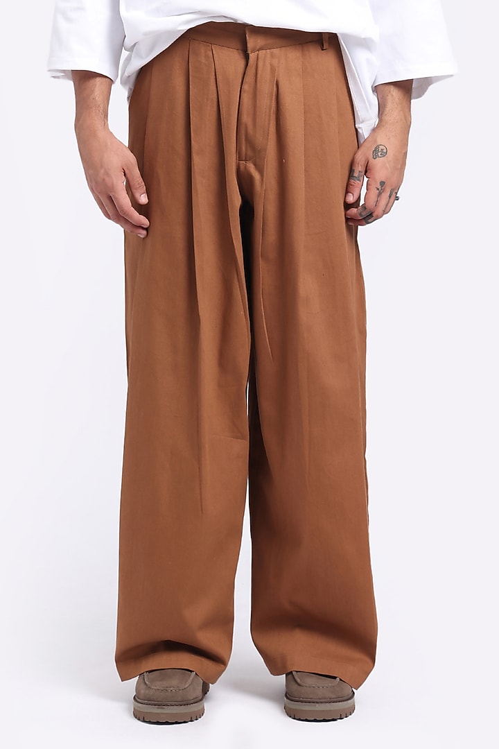 Caramel-Colored Tencel Twill Pants by Aurge Studios at Pernia's Pop Up Shop