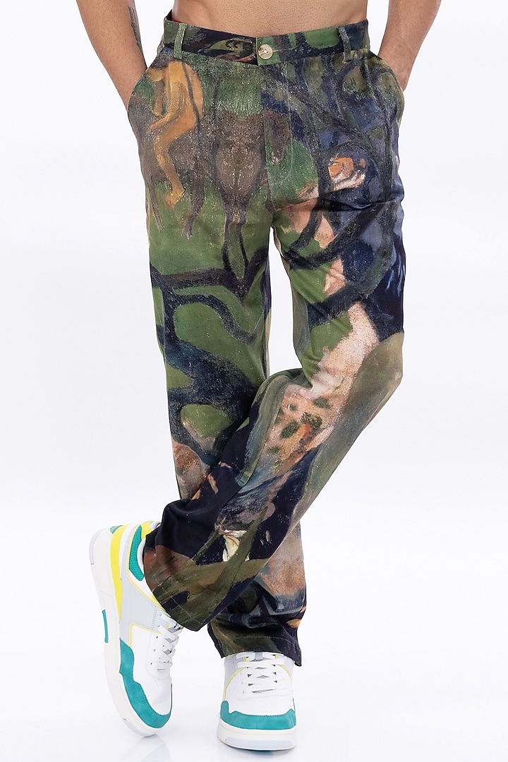 Multi-Colored Cotton Satin Lycra Digital Printed Pants by Aurge Studios at Pernia's Pop Up Shop