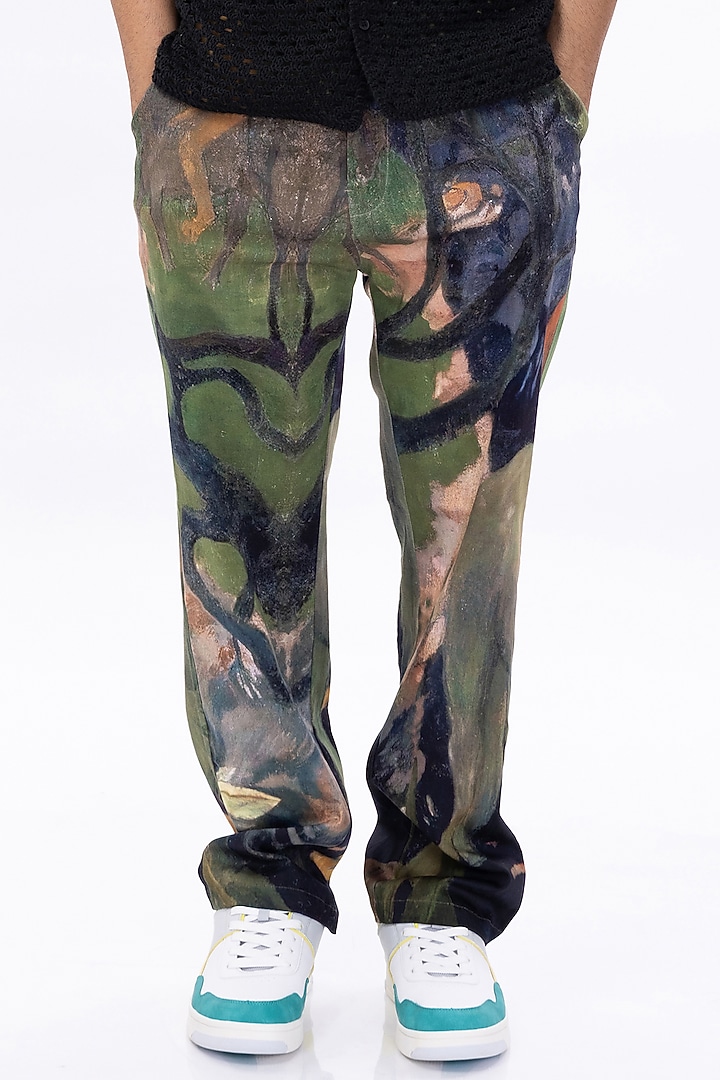 Multi-Colored Cotton Satin Lycra Digital Printed Pants by Aurge Studios at Pernia's Pop Up Shop