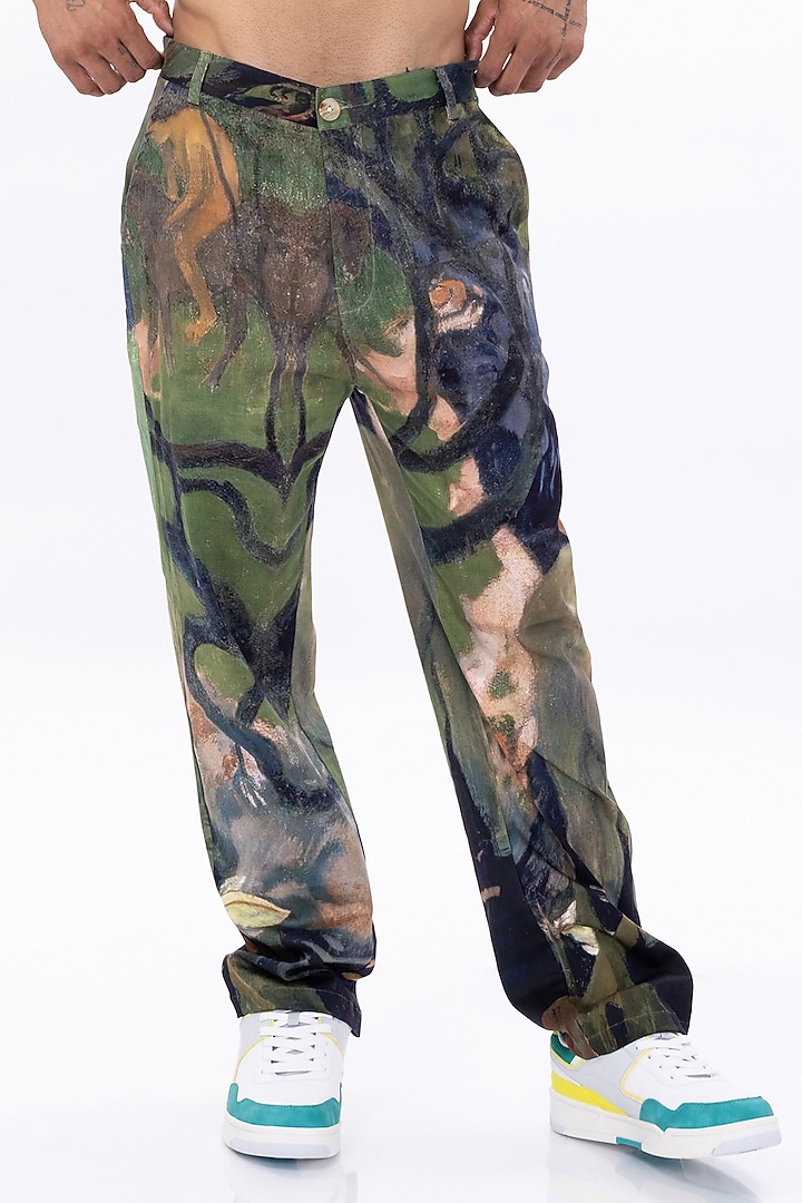 Multi-Colored Cotton Satin Lycra Digital Printed Pants by Aurge Studios at Pernia's Pop Up Shop