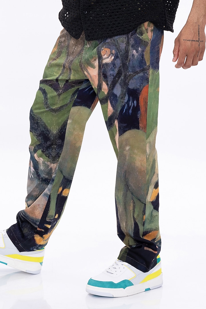 Multi-Colored Cotton Satin Lycra Digital Printed Pants by Aurge Studios at Pernia's Pop Up Shop