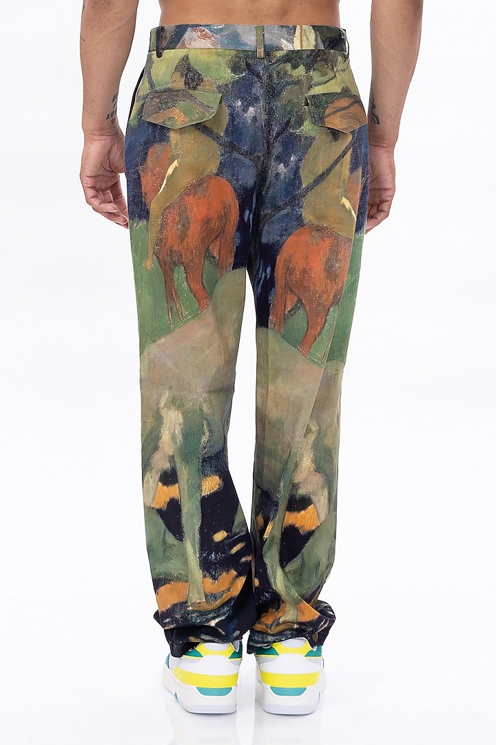 Multi-Colored Cotton Satin Lycra Digital Printed Pants by Aurge Studios at Pernia's Pop Up Shop