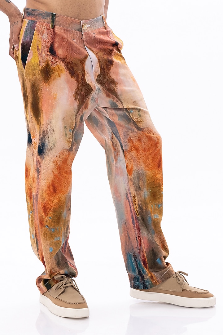 Multi-Colored Cotton Satin Lycra Digital Printed Pants by Aurge Studios at Pernia's Pop Up Shop