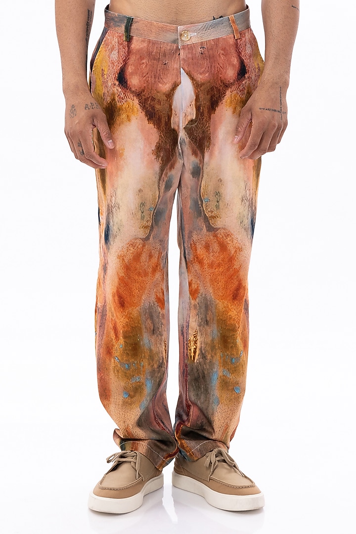 Multi-Colored Cotton Satin Lycra Digital Printed Pants by Aurge Studios at Pernia's Pop Up Shop