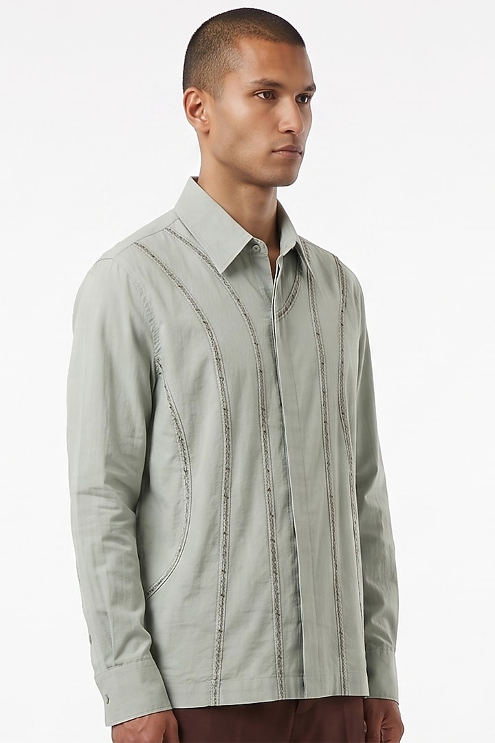 Sea Green Cotton Poplin Cutdana Embroidered Party Wear Shirt by Aurge Studios at Pernia's Pop Up Shop