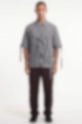 Blue Grey Cotton Poplin Party Wear Shirt by Aurge Studios at Pernia's Pop Up Shop